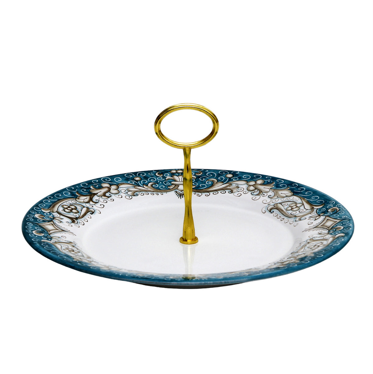 DERUTA COLORI: Tid Bit Server Plate AQUA-TEAL with Golden or Chrome Oval Metal Handle - artisticaitalian.com