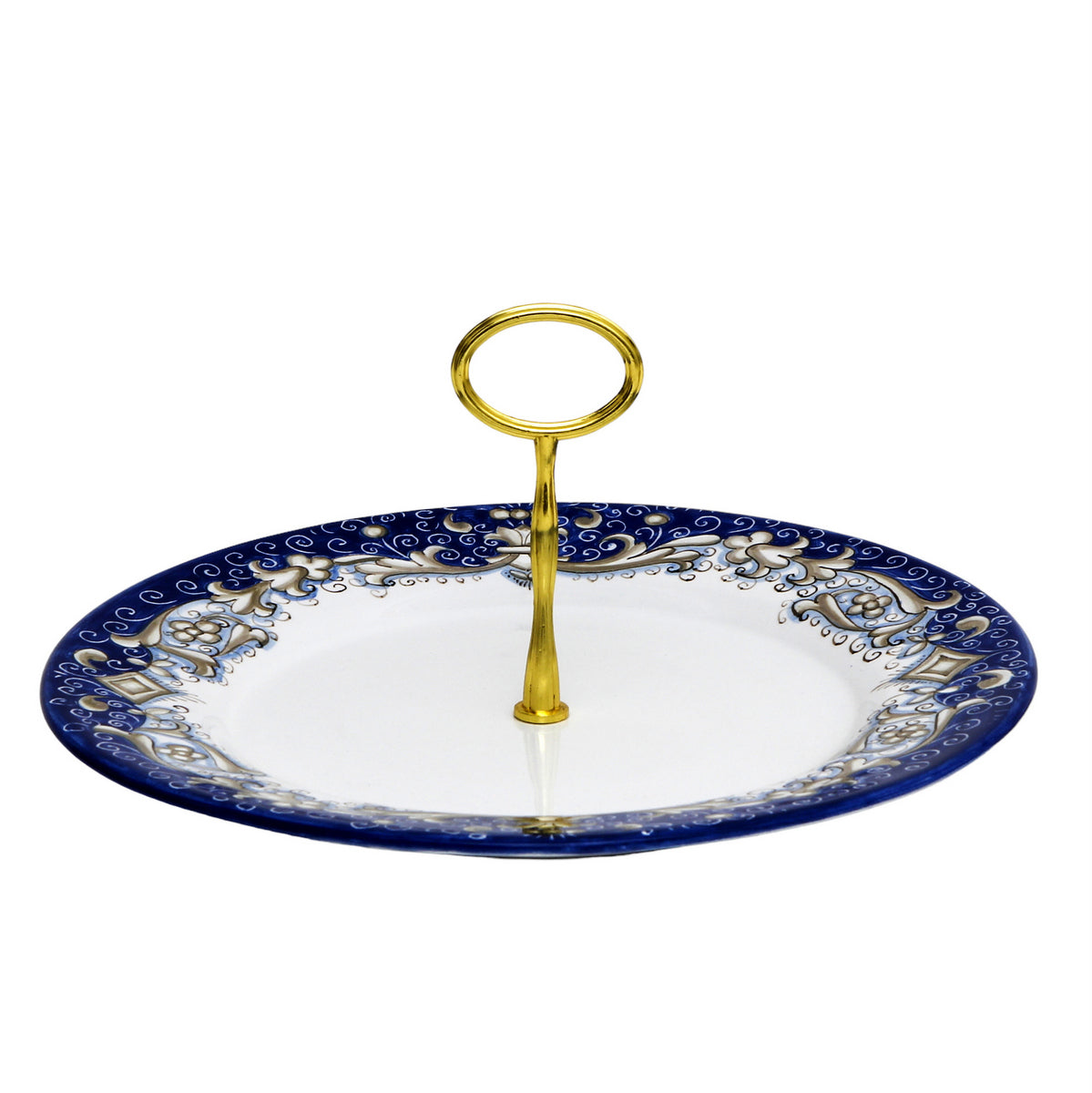 DERUTA COLORI: Tid Bit Server Plate BLUE GENZIANA with Golden or Chrome Oval Metal Handle - artisticaitalian.com