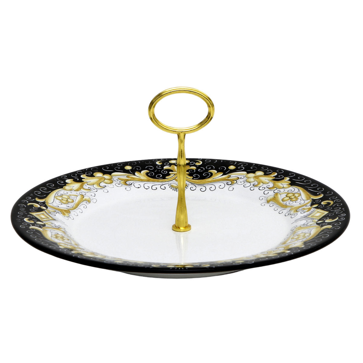 DERUTA COLORI: Tid Bit Server Plate BLACK/GOLD with Golden or Chrome Oval Metal Handle - artisticaitalian.com