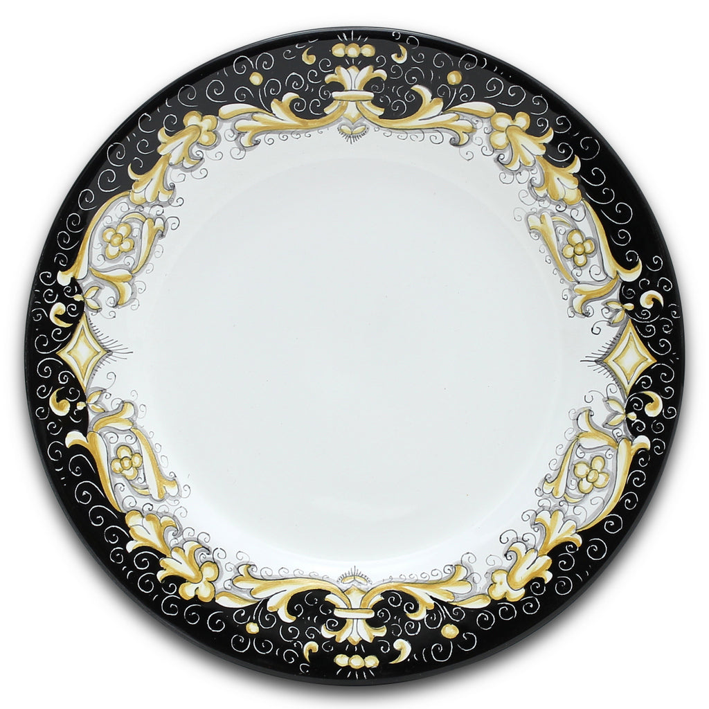 GIFT BOX: With Deruta Dinner Plate - DERUTA COLORI BLACK+GOLD design (4 Pcs)