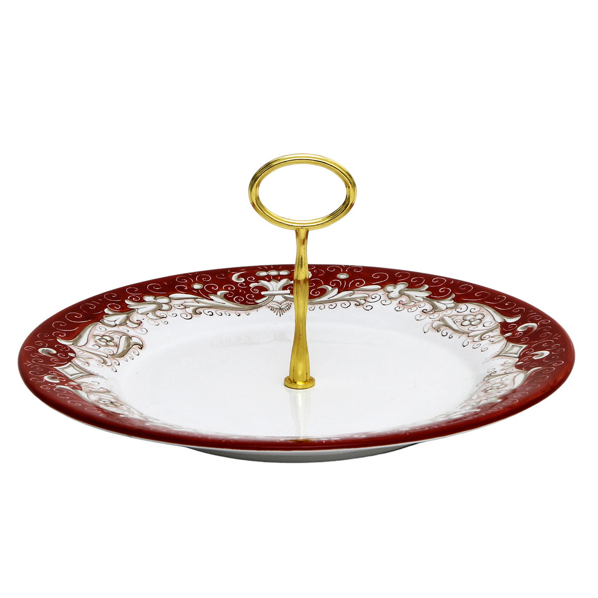 DERUTA COLORI: Tid Bit Server Plate RED with Golden or Chrome Oval Metal Handle - artisticaitalian.com