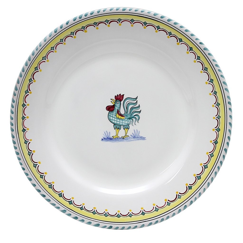 GIFT BOX: With Deruta Dinner Plate - GREEN ROOSTER design (4 Pcs)