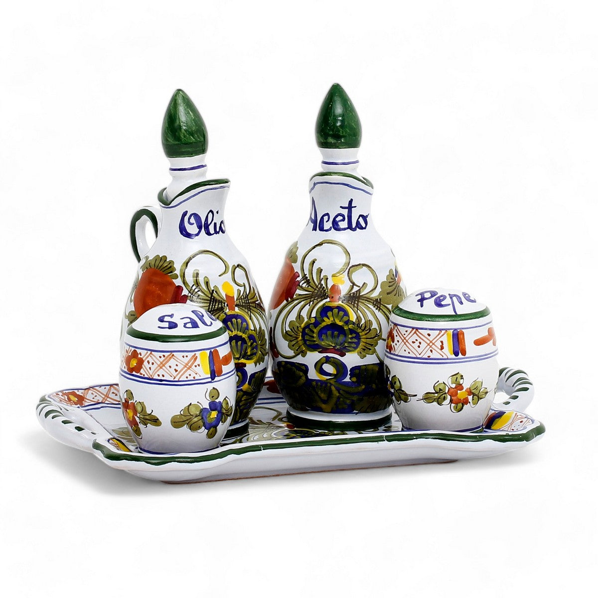 FAENZA-CARNATION: Oil and Vinegar Salt and Pepper menage