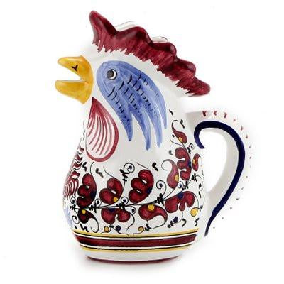 GIFT BOX: With authentic Deruta hand painted ceramic - Deruta RED Rooster Gallo Pitcher (1 Liter)