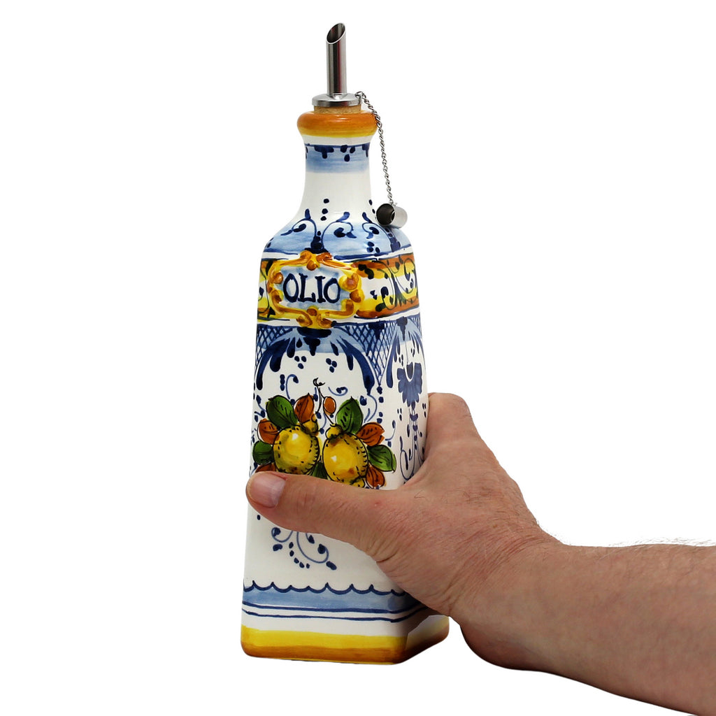 GIFT BOX: With authentic Deruta hand painted ceramic - LIMONCINI: SQUARE OLIVE OIL BOTTLE DISPENSER