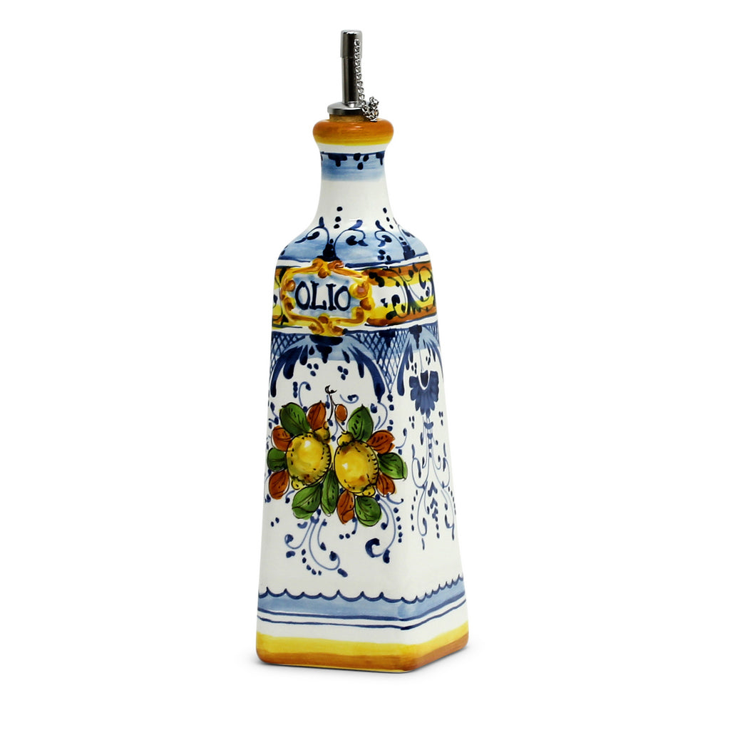 GIFT BOX: With authentic Deruta hand painted ceramic - LIMONCINI: SQUARE OLIVE OIL BOTTLE DISPENSER