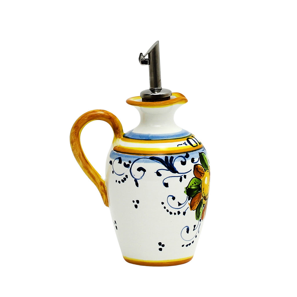 GIFT BOX: With authentic Deruta hand painted ceramic - LIMONCINI: SMALL OLIVE OIL BOTTLE DISPENSER WITH HANDLE