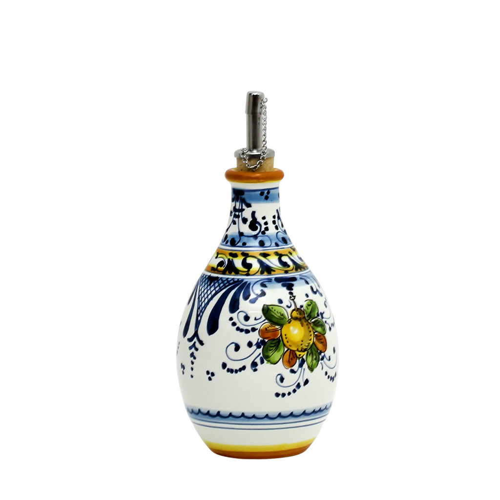 GIFT BOX: With authentic Deruta hand painted ceramic - 'ACETO' (Vinegar) Bottle Dispenser Limoncini design