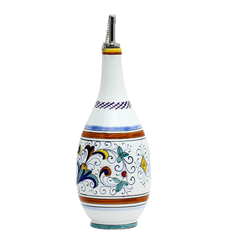 GIFT BOX: With authentic Deruta hand painted ceramic - OLIVE OIL DISPENSER BOTTLE Ricco Deruta Design