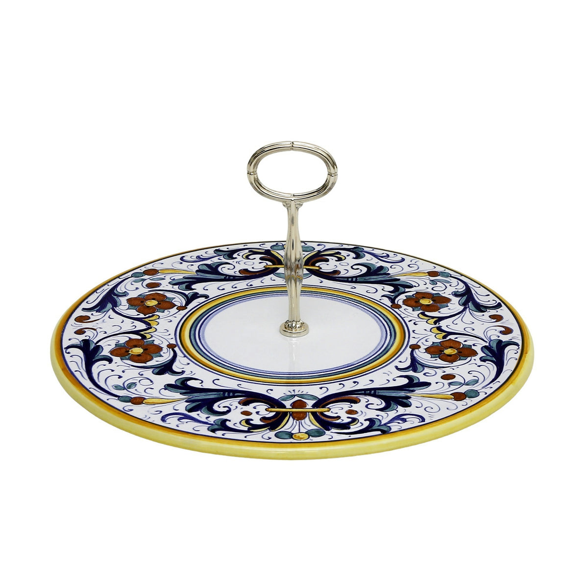 RICCO DERUTA CLASSICO: Tid Bit Server Plate Flat with Golden or Chrome Oval Metal Handle - artisticaitalian.com