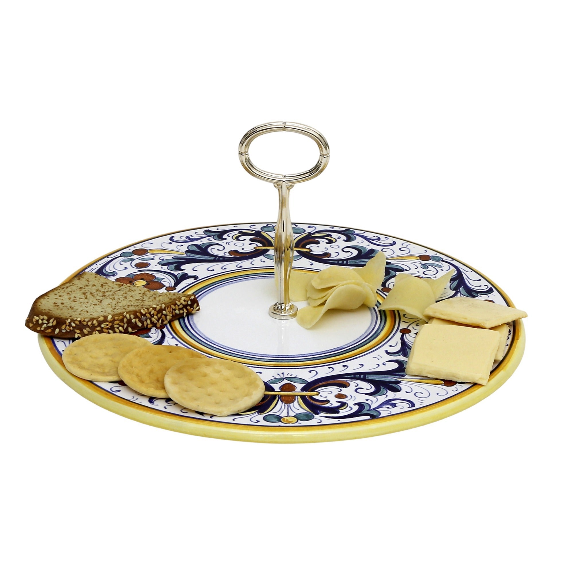 RICCO DERUTA CLASSICO: Tid Bit Server Plate Flat with Golden or Chrome Oval Metal Handle - artisticaitalian.com