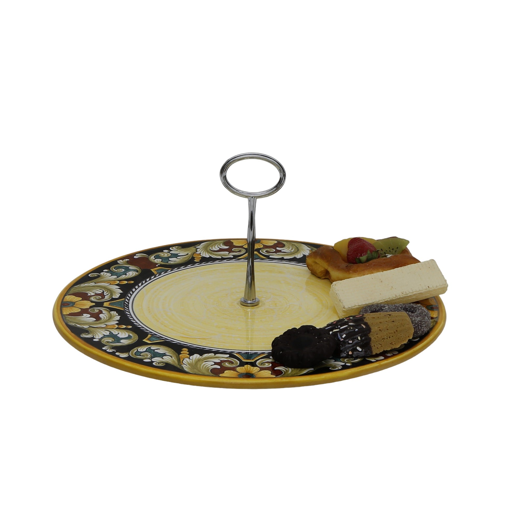 DERUTA VARIO DELUXE: Tid Bit Server Plate Flat with Golden or Chrome Oval Metal Handle - artisticaitalian.com