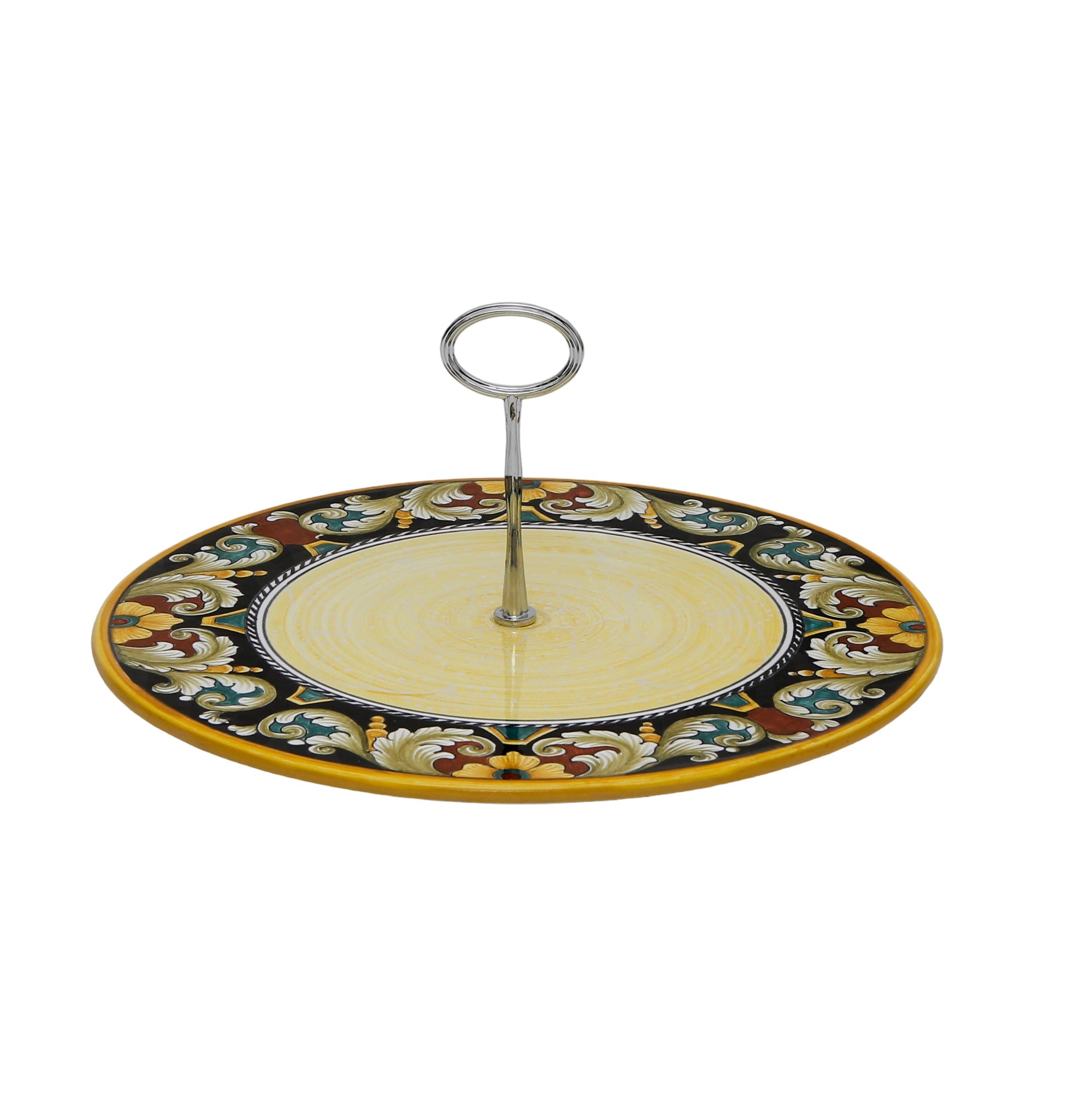 DERUTA VARIO DELUXE: Tid Bit Server Plate Flat with Golden or Chrome Oval Metal Handle - artisticaitalian.com