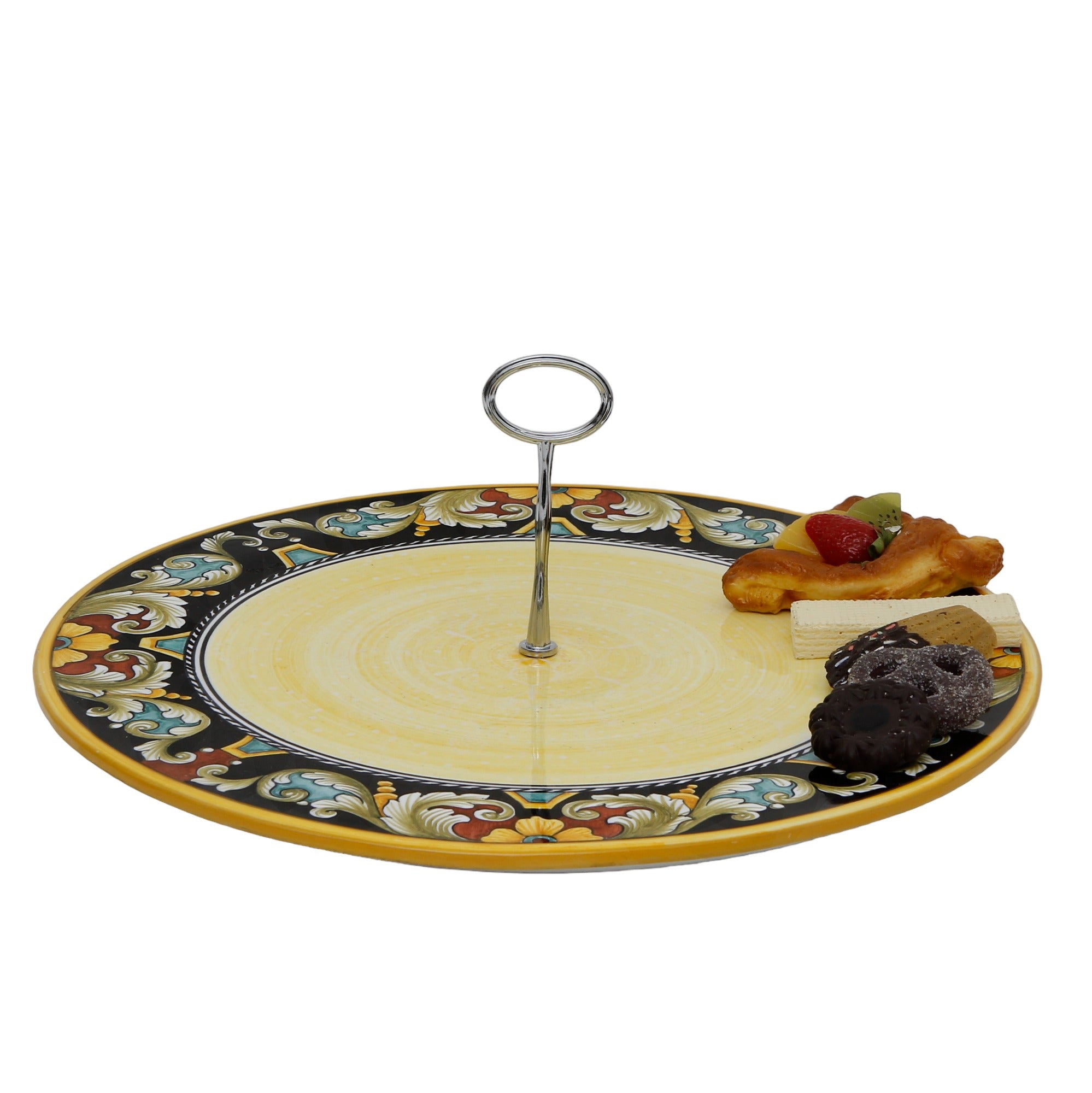 DERUTA VARIO DELUXE: Large Tid Bit Server Plate Flat with Golden or Chrome Oval Metal Handle - artisticaitalian.com