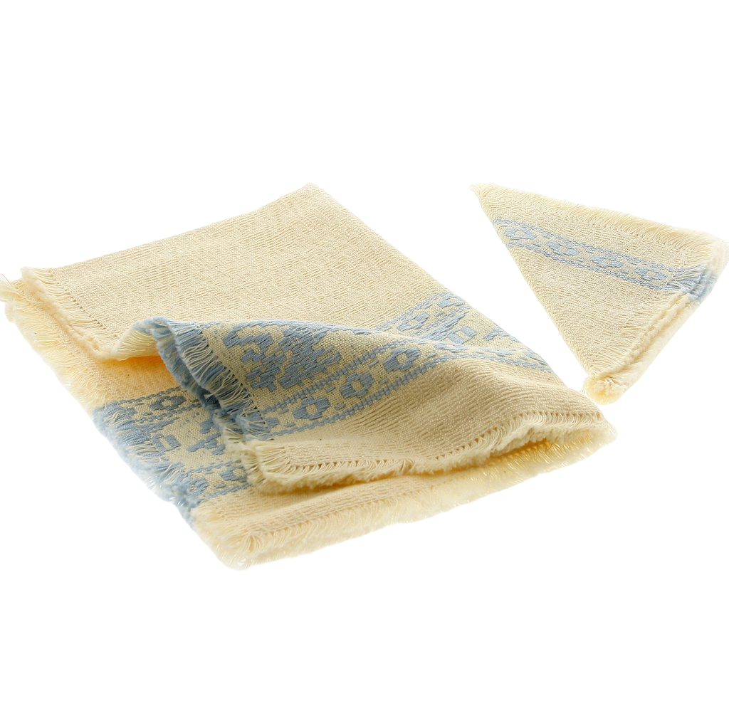 SPOLETO: TABLE MAT with NAPKIN: Embroidered with Fringes - Cotton LIGHT BLUE - artisticaitalian.com