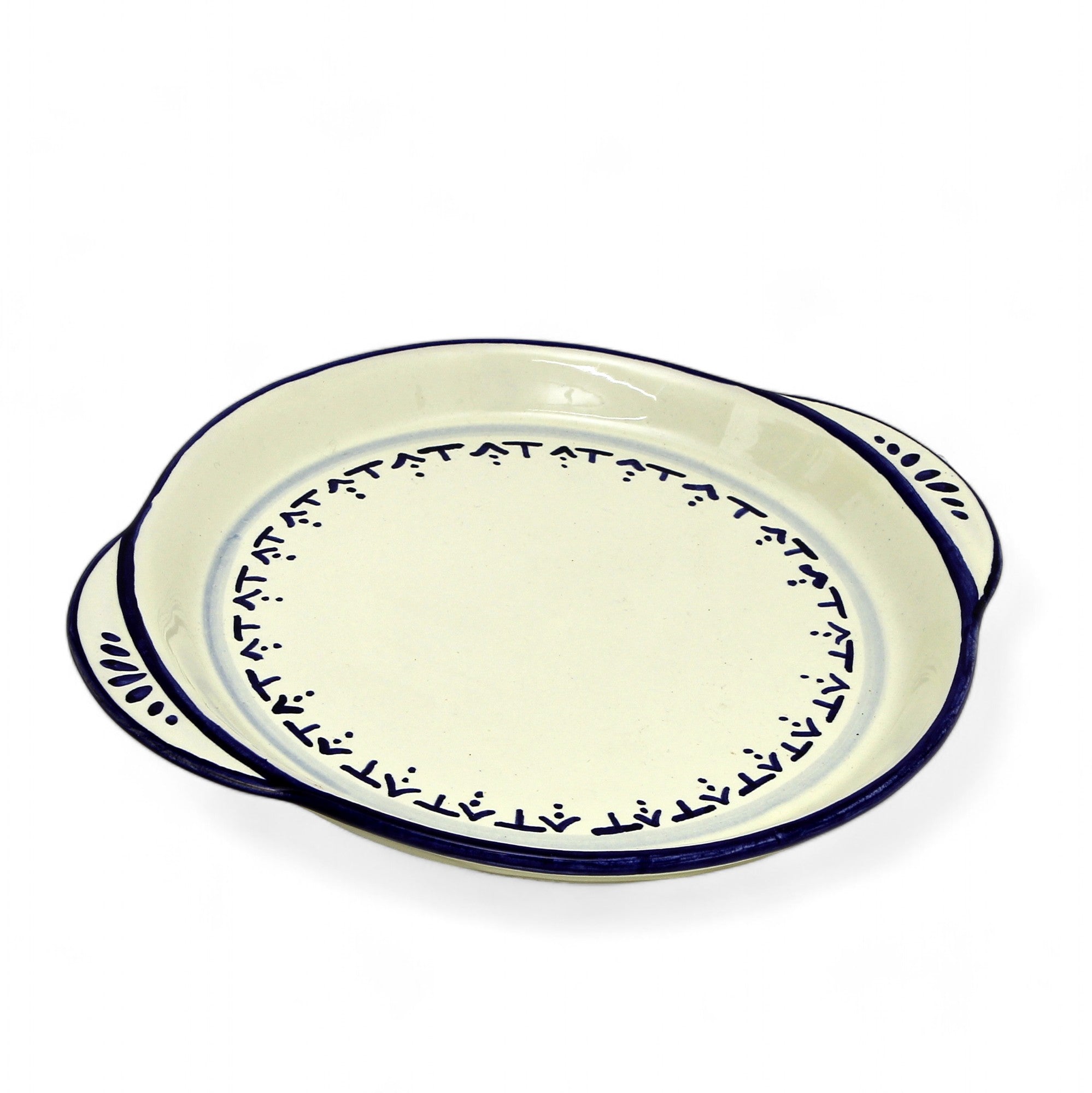 DERUTA VARIO: Small Round Tray with handle and Blue Rim and decor