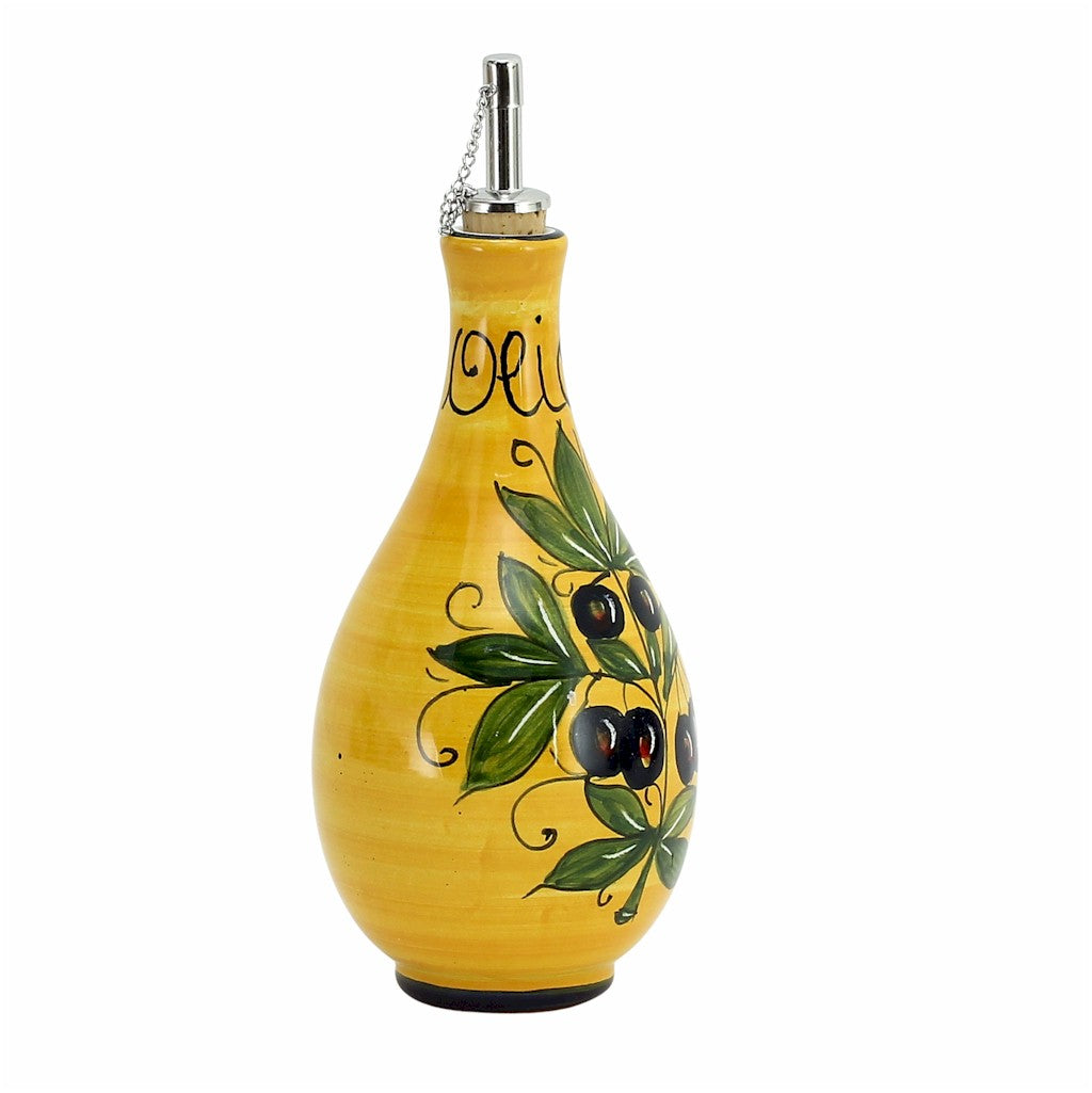 GIFT BOX: With authentic Deruta hand painted ceramic - 'OLIO' Bottle Dispenser Olive Fondo Giallo design