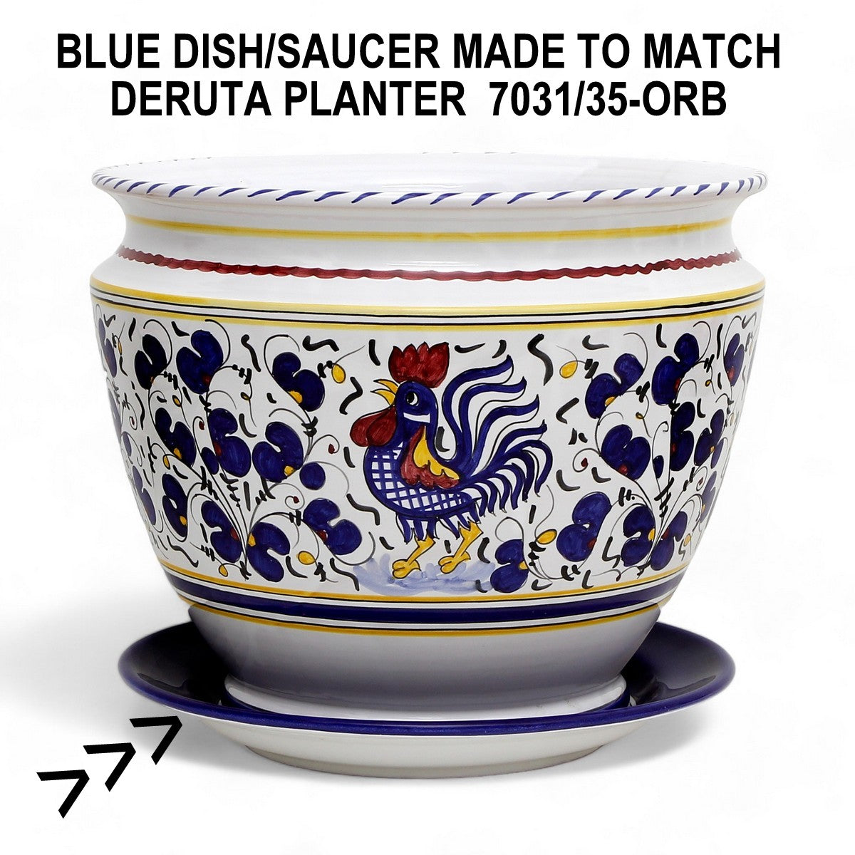 MONOCOLORE: Hand Painted Tray Saucer for Large Deruta Planters (7031/35) BLUE