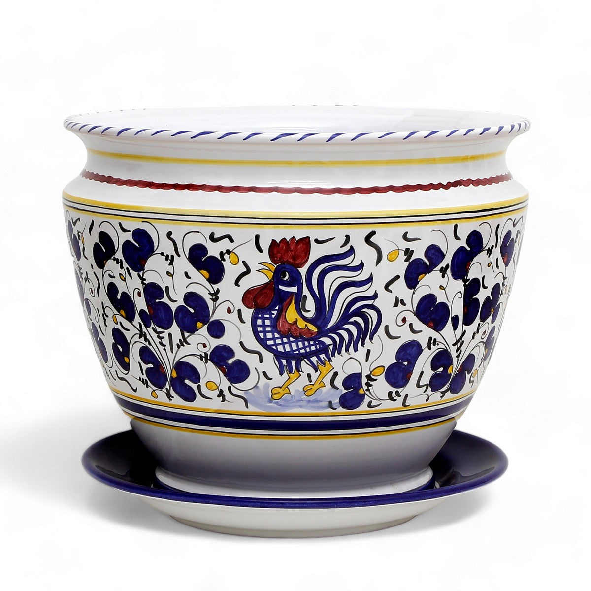 ORVIETO BLUE ROOSTER: Luxury Cachepot Planter Large