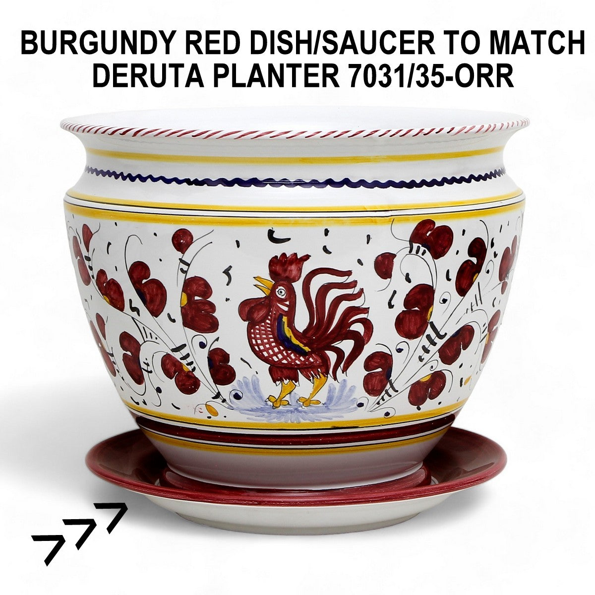 MONOCOLORE: Hand Painted Tray Saucer for Large Deruta Planters (7031/35) BURGUNDY RED