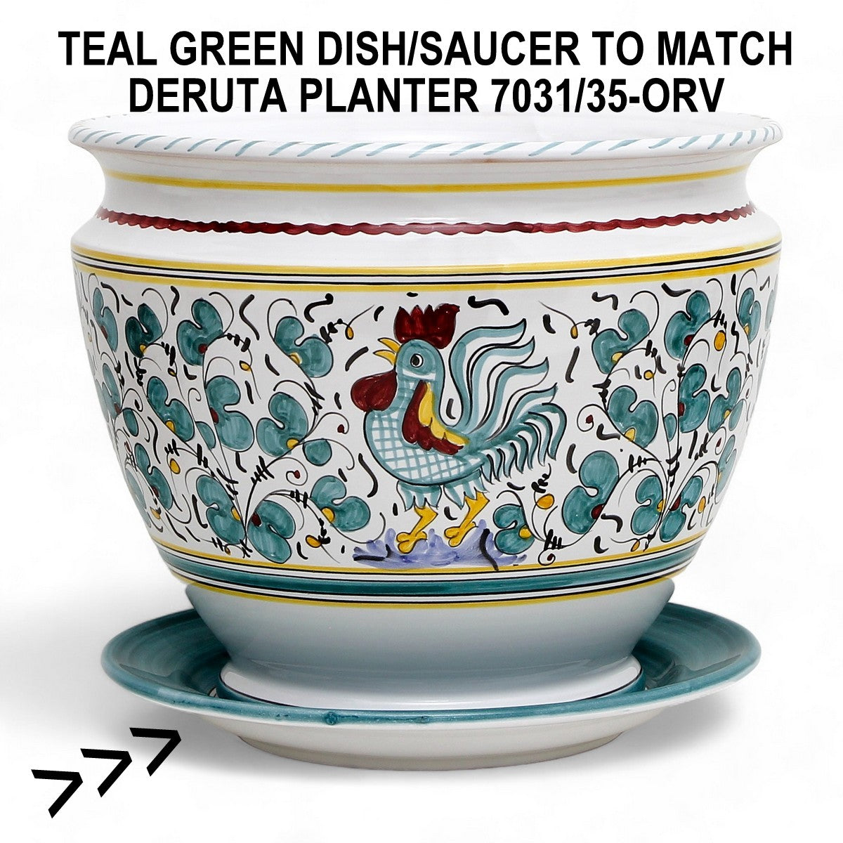 MONOCOLORE: Hand Painted Tray Saucer for Large Deruta Planters (7031/35) TEAL GREEN