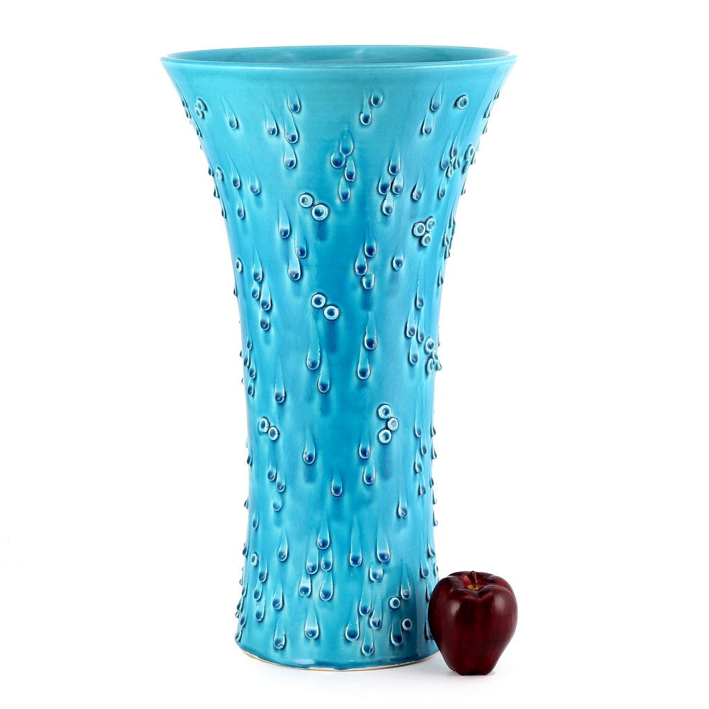 GOCCIE: Turquoise Large shaped vase with hand molded drop like design