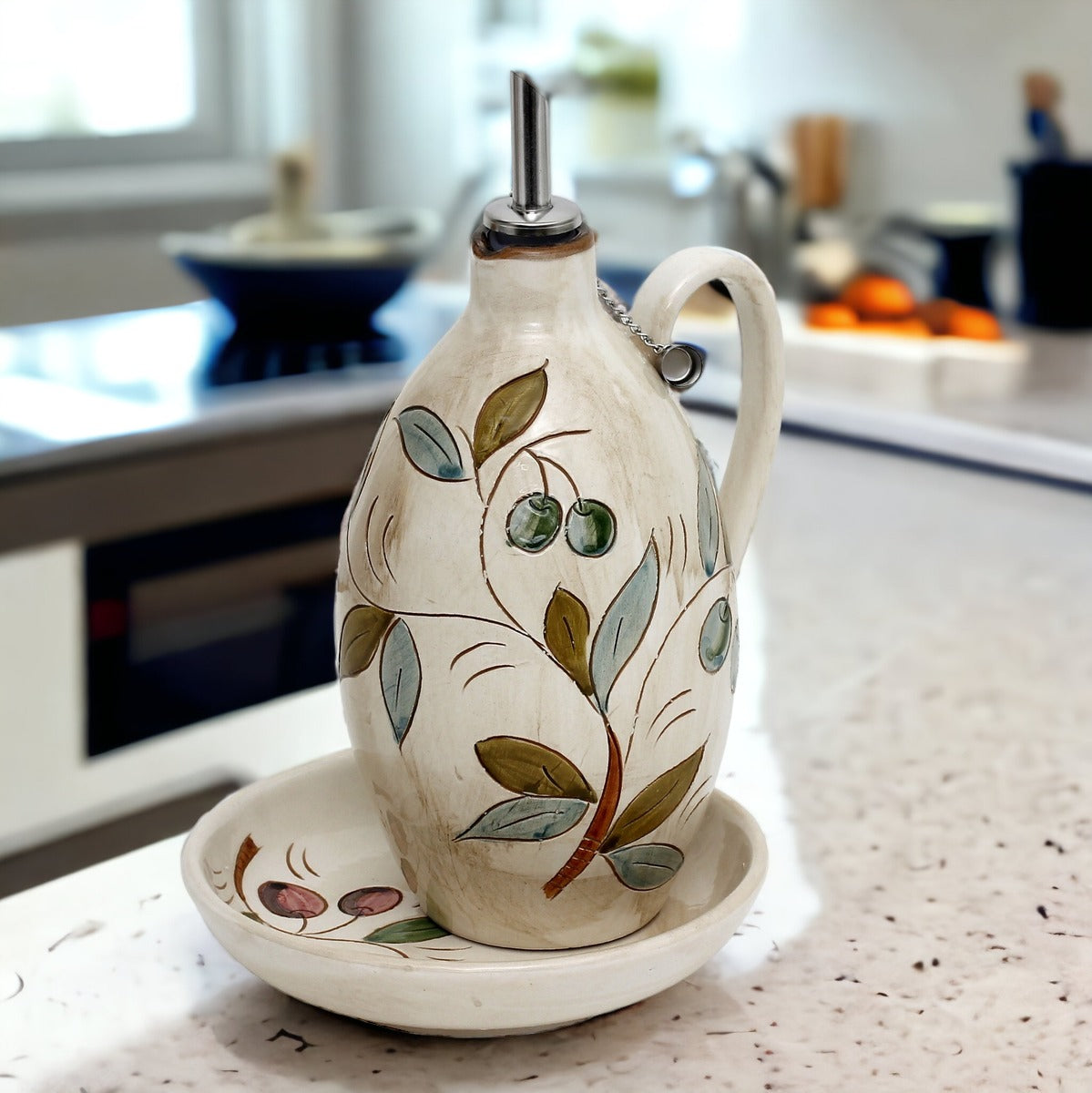 OLIVE COLORI: Olive Oil Bottle Dispenser + Saucer/Dipping Bowl