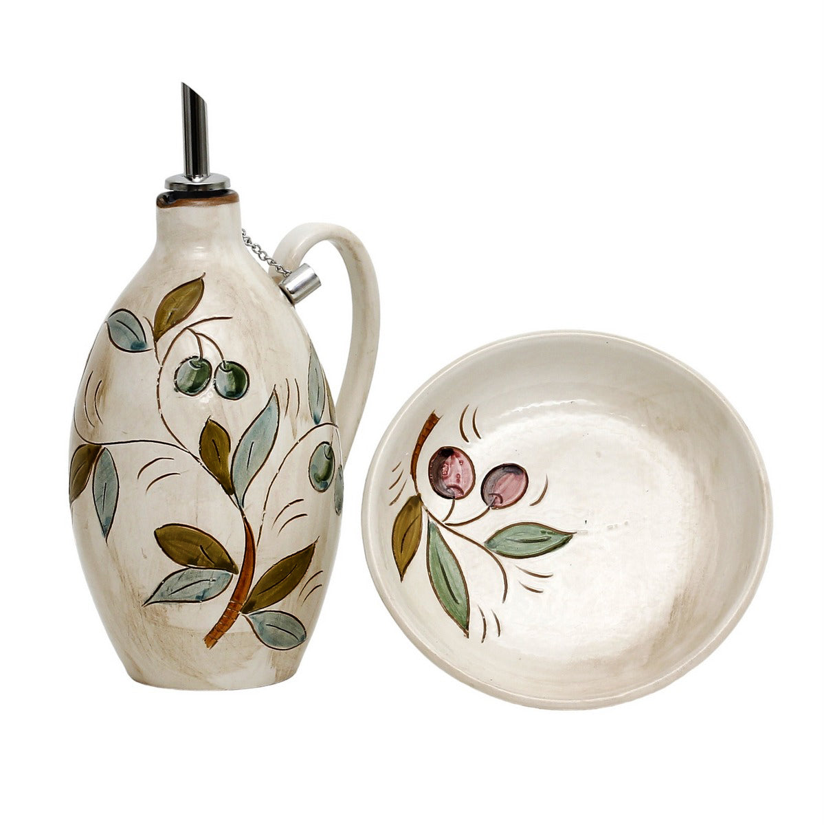 OLIVE COLORI: Olive Oil Bottle Dispenser + Saucer/Dipping Bowl