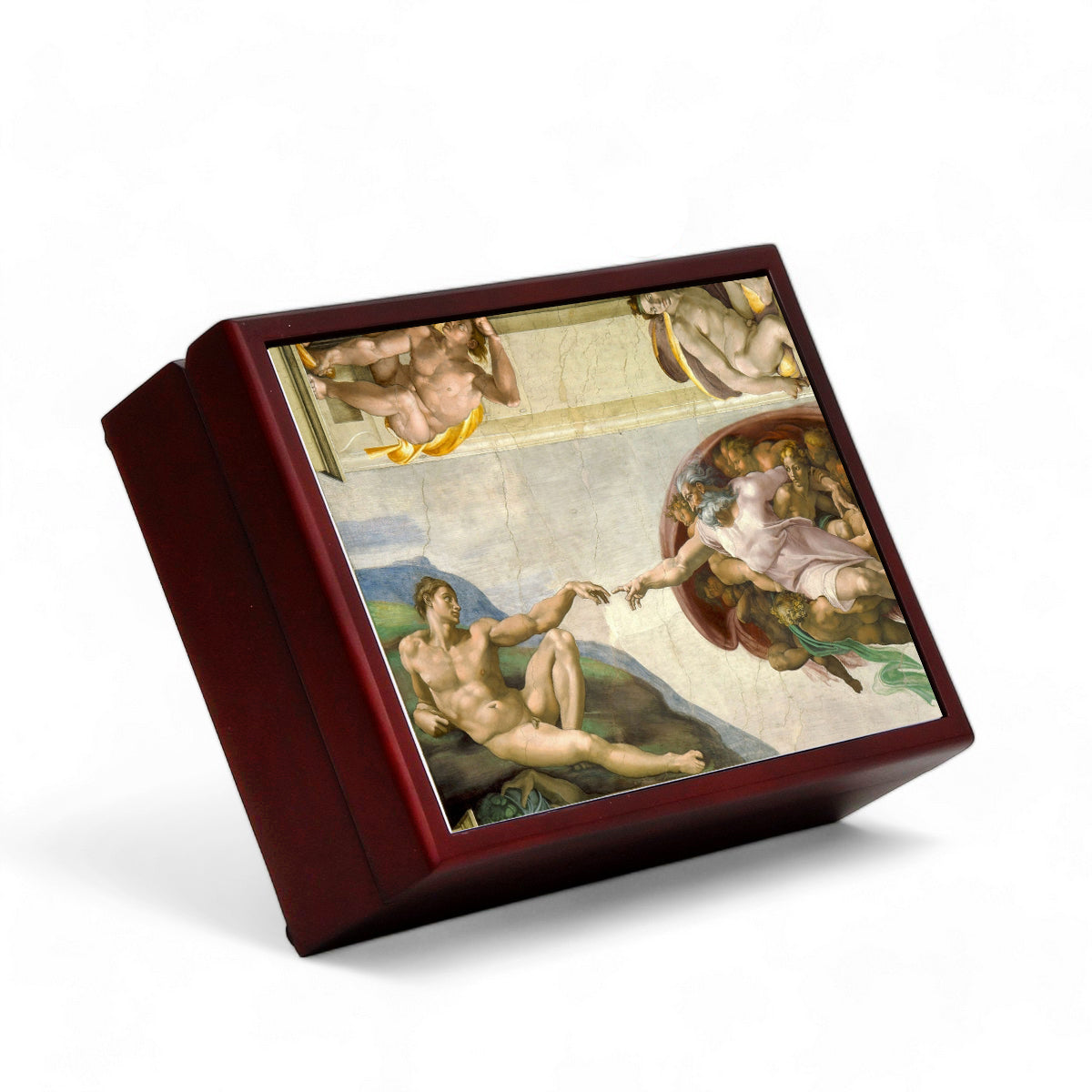 SUBLIMART: Wood Box  Lined large wood box with printed tile - Opera "The Creation of Adam" by Michelangelo Buonarroti