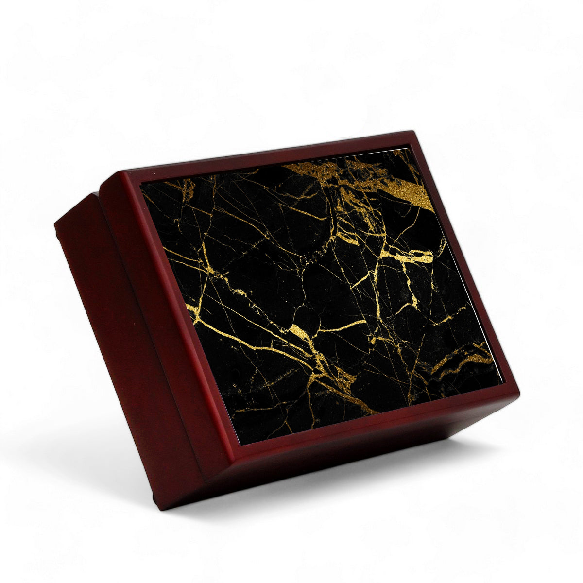 SUBLIMART: Wood Box  Lined large wood box with printed tile - Carara Black+Gold Marble