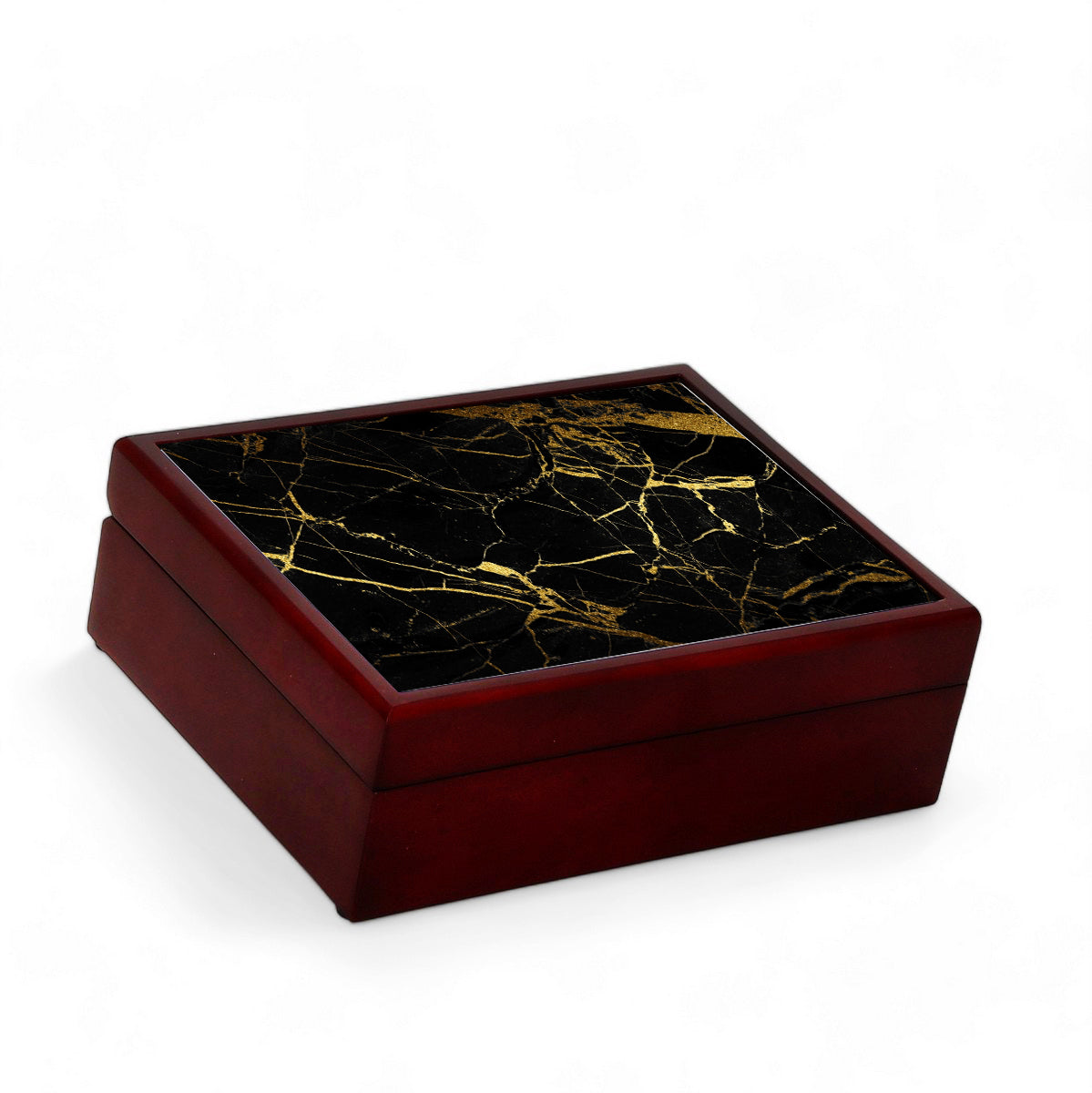 SUBLIMART: Wood Box  Lined large wood box with printed tile - Carara Black+Gold Marble