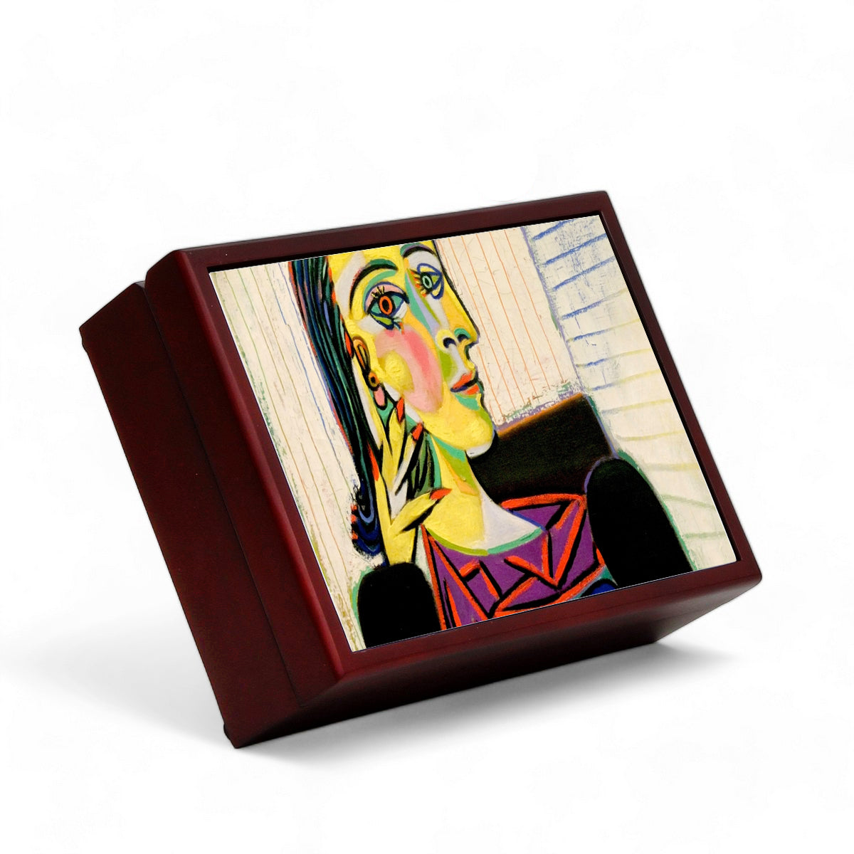 SUBLIMART: Wood Box  Lined large wood box with printed tile - Opera "Portrait of Dora Maar" by Pablo Picasso