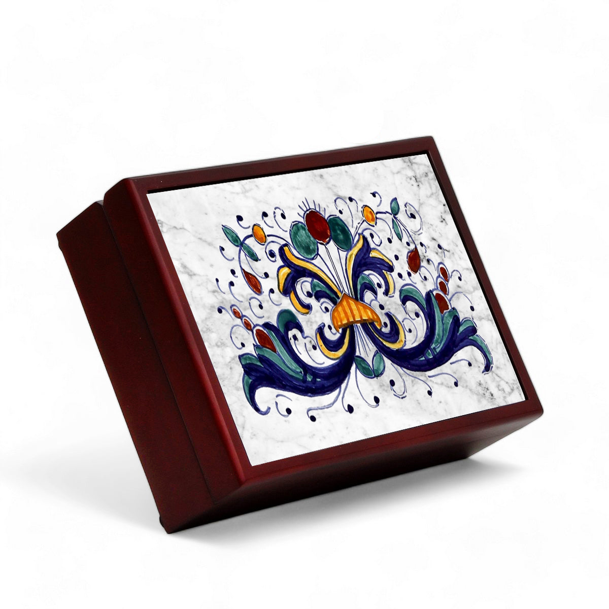 SUBLIMART: Wood Box  Lined large wood box with printed tile - Ricco Deruta Design