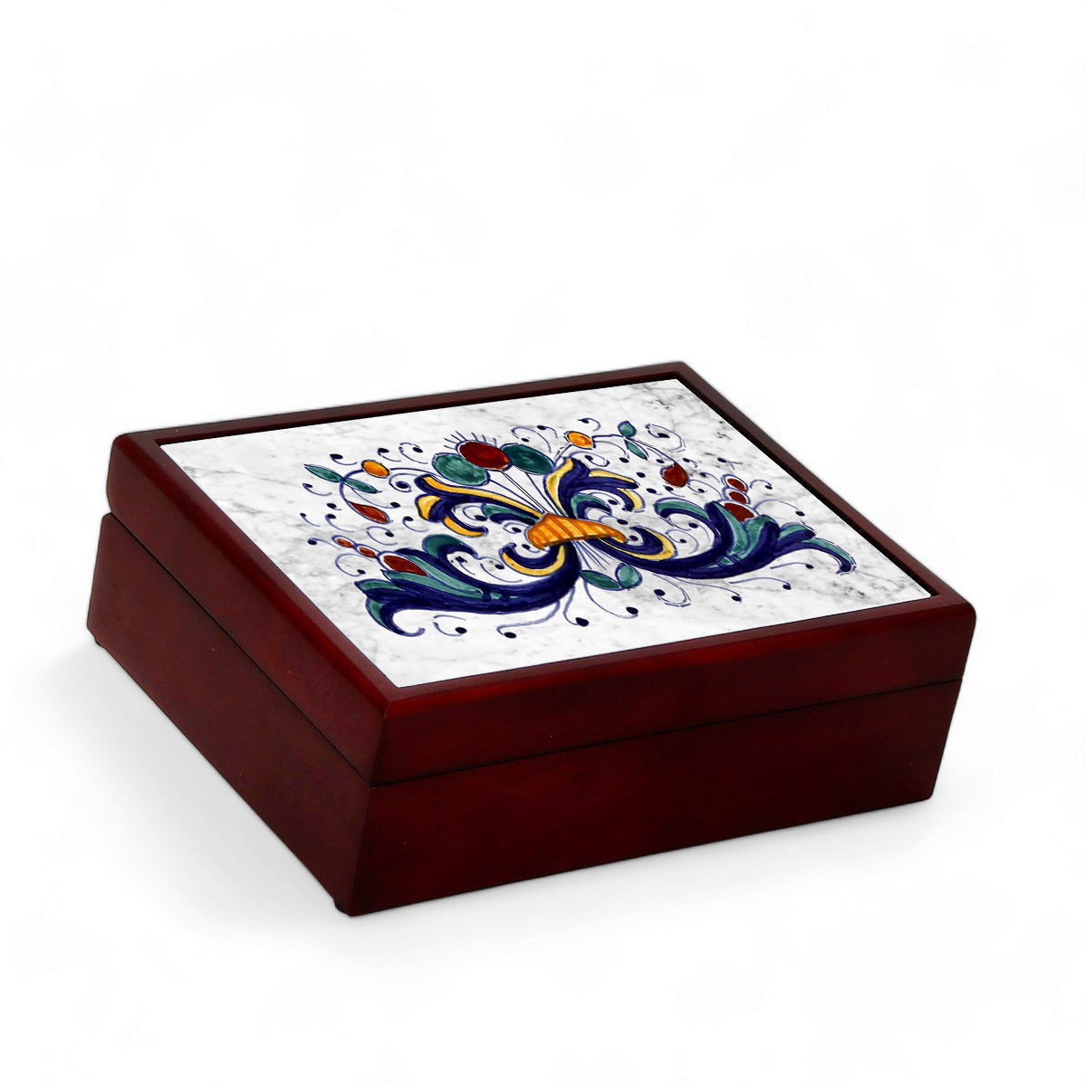 SUBLIMART: Wood Box  Lined large wood box with printed tile - Ricco Deruta Design