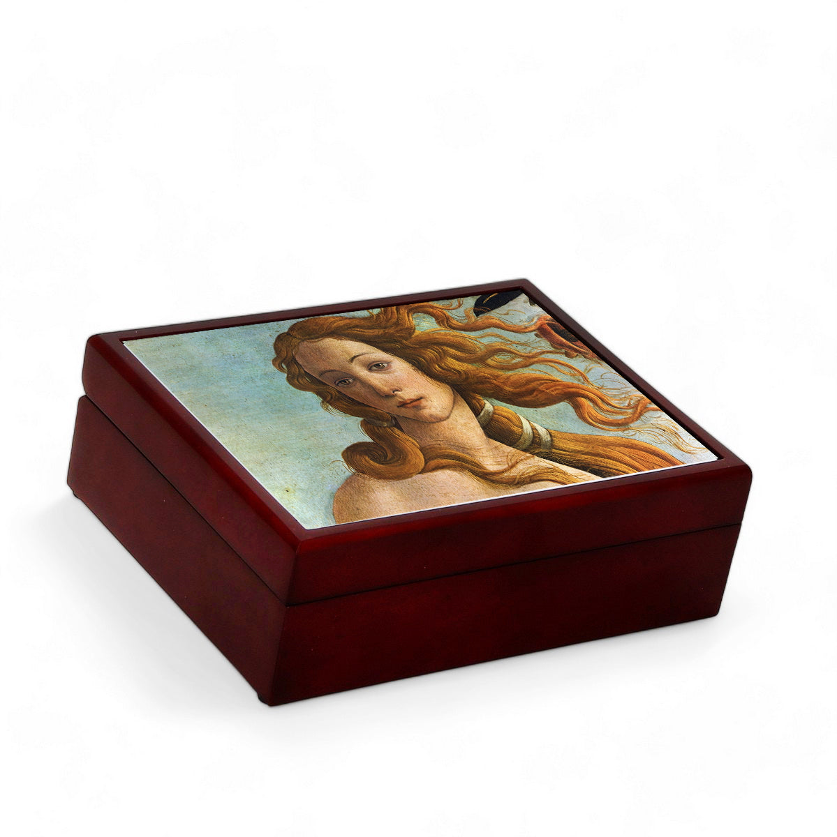 SUBLIMART: Wood Box  Lined large wood box with printed tile - Opera "The Birth of Venus Detail" by Sandro Botticelli