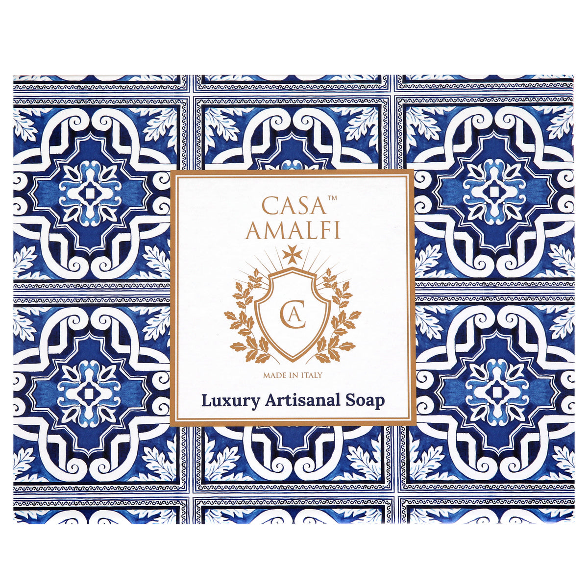 CASA AMALFI SOAPS: Scented Soap Bars with ceramic soap dish - Blue Majolica Set - artisticaitalian.com