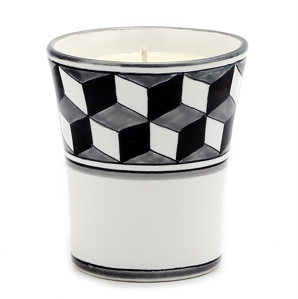 DERUTA CANDLES: Contempo Cup Candle ~ Deruta Chevron #2 Design