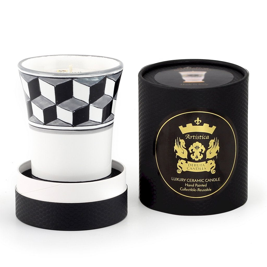 DERUTA CANDLES: Contempo Cup Candle ~ Deruta Chevron #2 Design