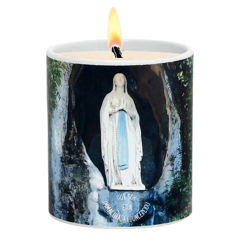 SUBLIMART: Prayer Candle - Porcelain Soy Wax Candle - Lourdes Prayer