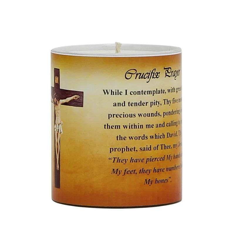 SUBLIMART: Prayer Candle - Porcelain Soy Wax Candle - Crucifix Prayer