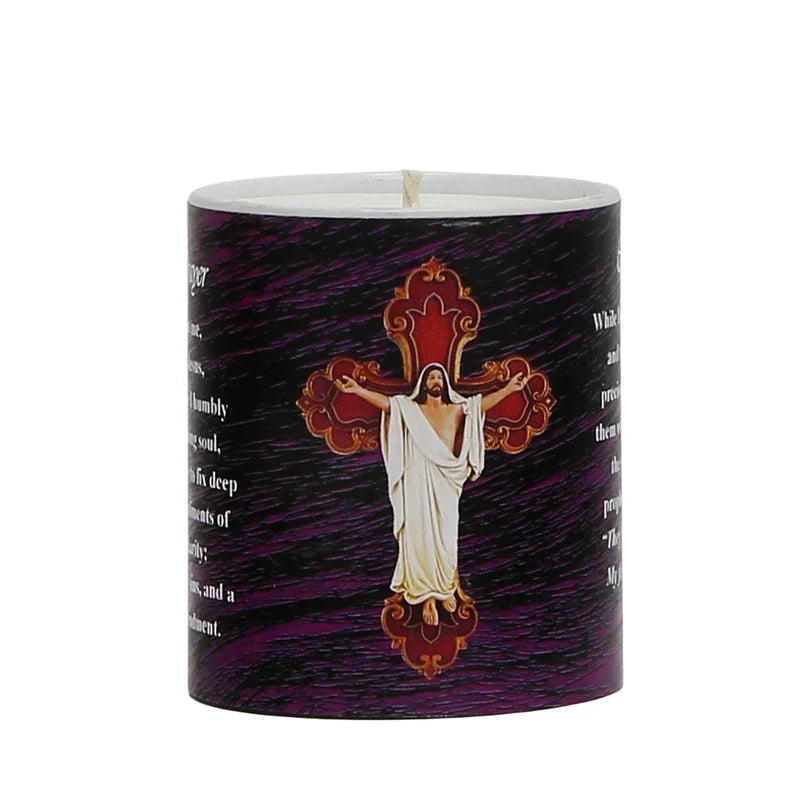 SUBLIMART: Prayer Candle - Porcelain Soy Wax Candle - The Easter Crucifix Prayer