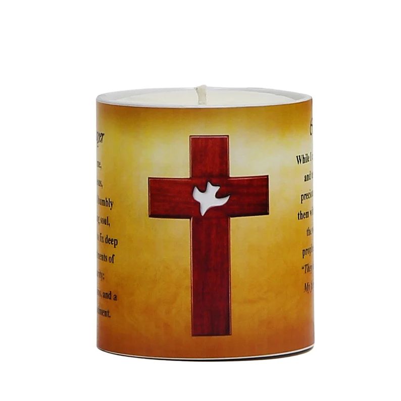 SUBLIMART: Prayer Candle - Porcelain Soy Wax Candle - The Easter Dove Crucifix Prayer