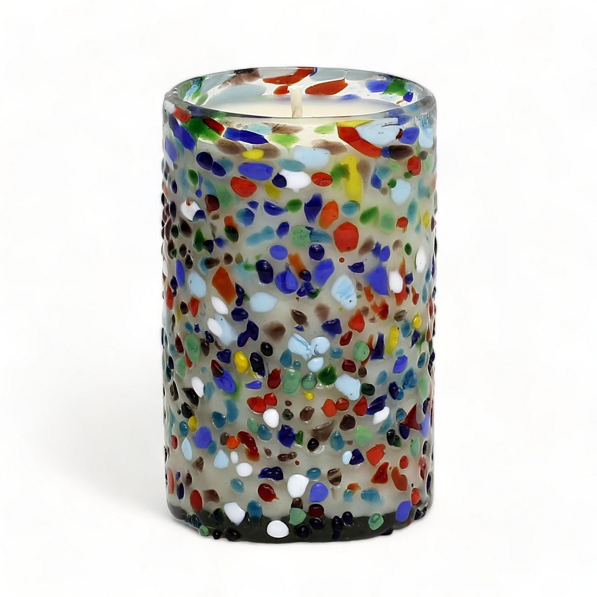 HOLIDAYS MURANO CANDLE: Murano Murrina Style Glass Tall Tumbler (14 Oz.) - SET of TWO