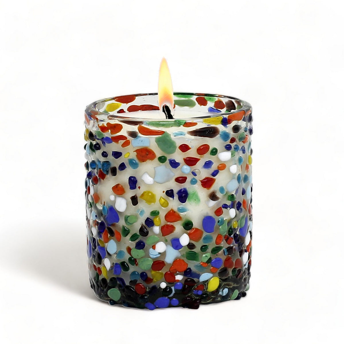 HOLIDAYS MURANO CANDLE: Murano Murrina Style Glass Tumbler (10 Oz.) - SET of TWO