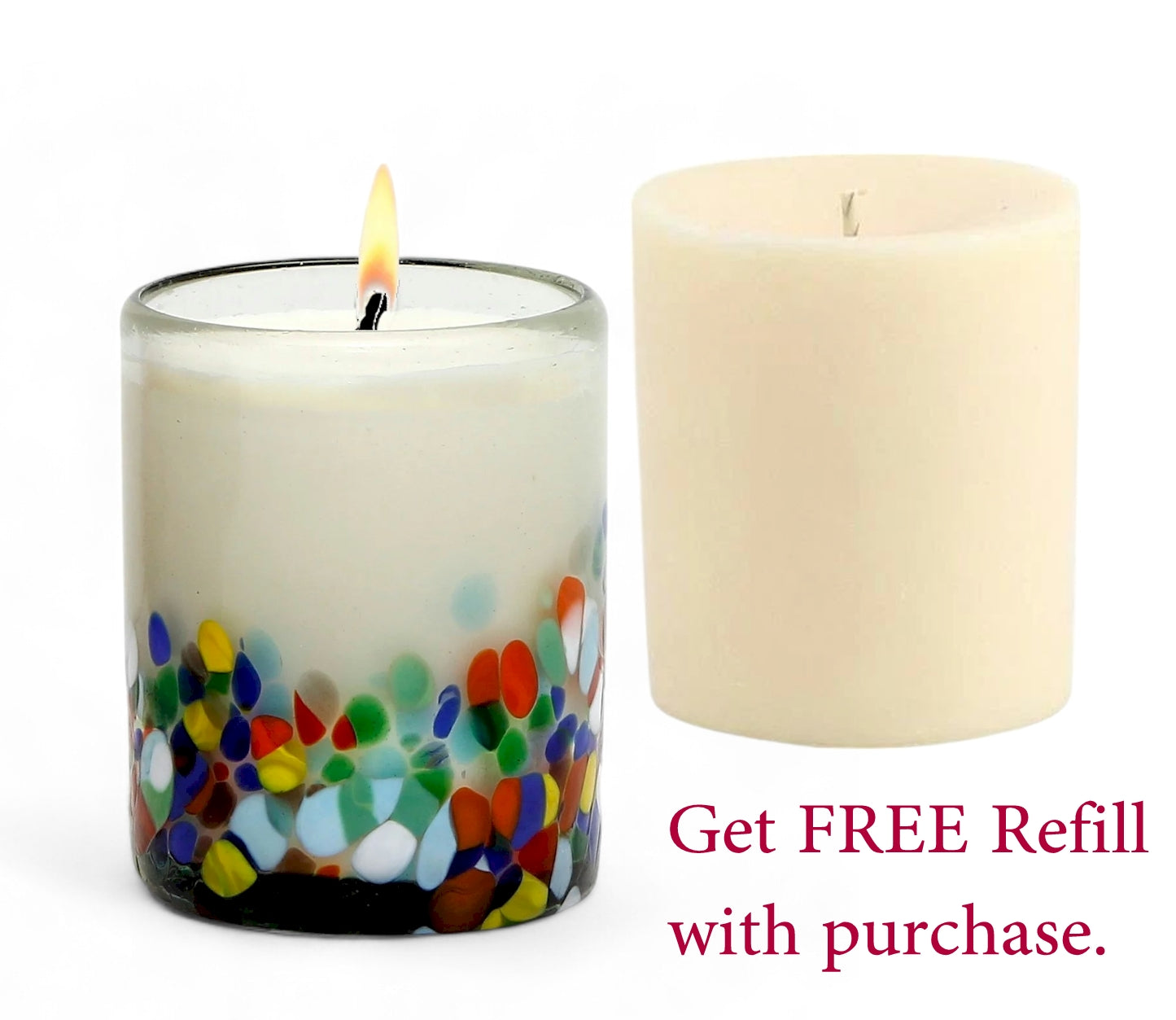 HOLIDAYS MURANO CANDLE: Murano Murrina Style Glass Tumbler with FREE Refill (10 Oz.)