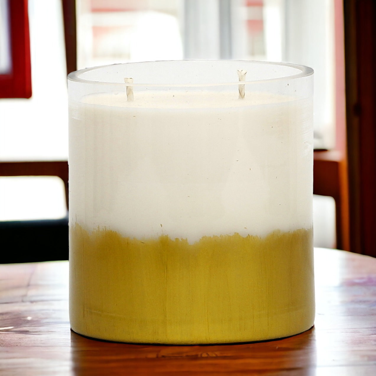 GILDED: Soy Wax Candle with hand painted gold accent. Large round thick glass container