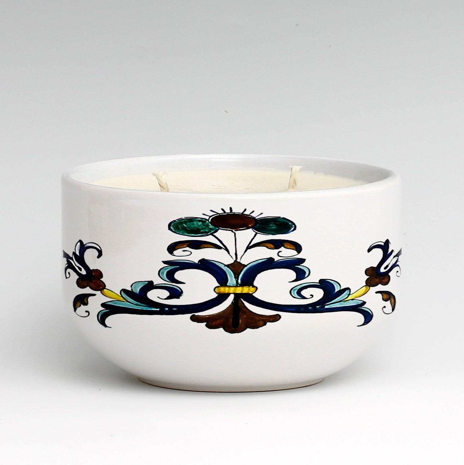 SUBLIMART: Two Wicks Soy Wax Candle in a Porcelain Bowl - Deruta Style (Design #DER05)