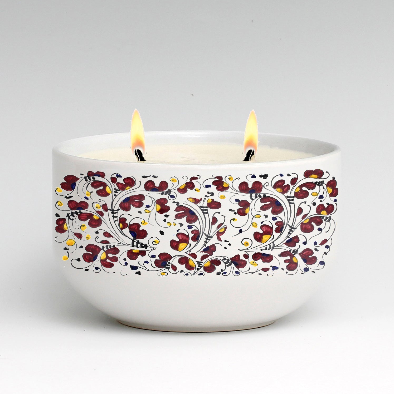 SUBLIMART: Two Wicks Soy Wax Candle in a Porcelain Bowl - Deruta Style (Design #DER06)