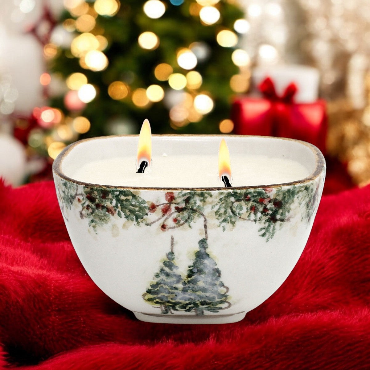 ARTE ITALICA: Natale Square Bowl Two Wicks Candle (16 Oz)