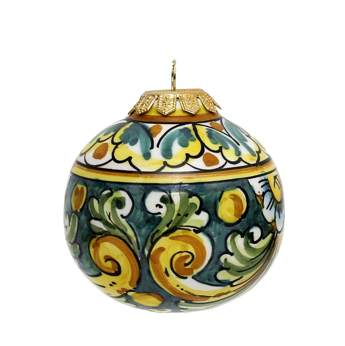 CHRISTMAS ORNAMENT: Caltagirone Round Ball (3.25&quot; Ø) - VERDE-GREEN